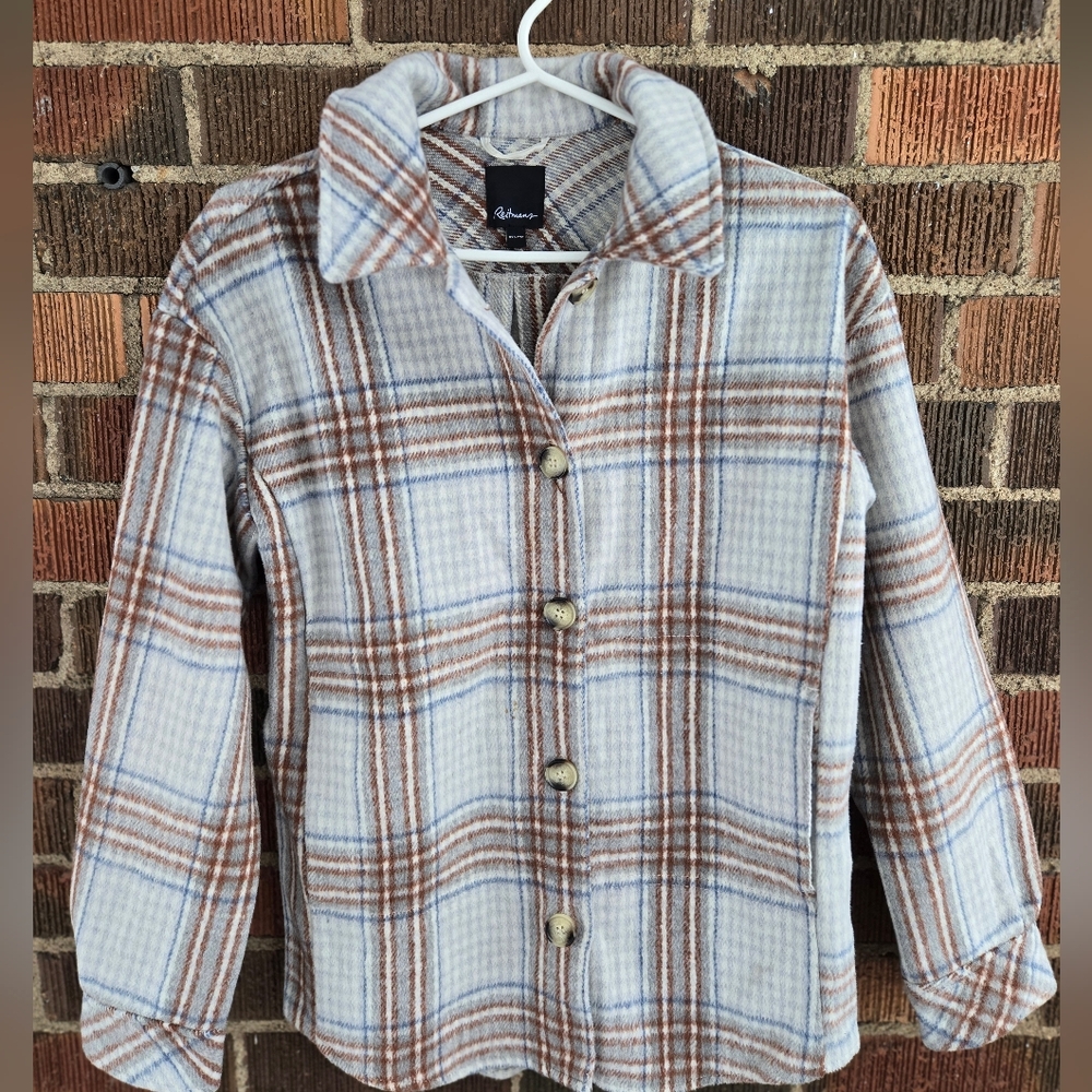 Reitmans Checkered Button Down 'Shacket' - Blue and Brown